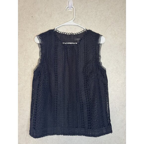 J Crew Black Mixed Lace Blouse Top Sleeveless Casual Office Minimalist Sz 8 - Picture 1 of 10